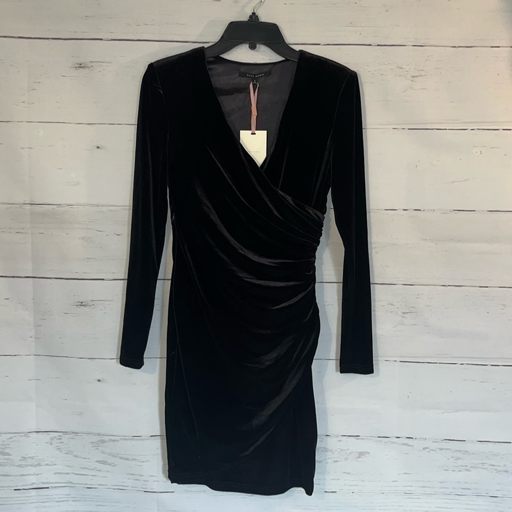 Alex Marie Black Ruched Velvet Dress sz 2 NWT